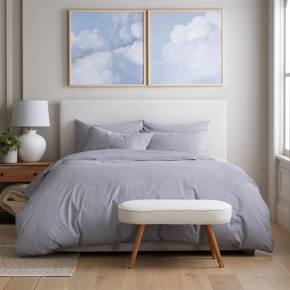 Quince Cotton Percale Full/Queen Duvet Cover Set with Shams, Oxford Stripe - Picture 13 of 15